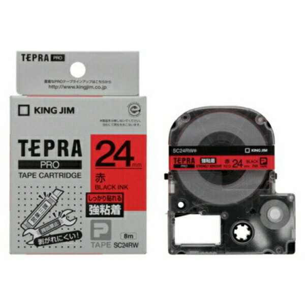 King Jim Tepla PRO Tape Cartridge Strong Adhesive 24mm Red Label/Black Text Length 8m SC24RW