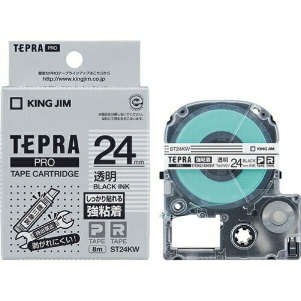 King Jim Tepla PRO Tape Cartridge Strong Adhesive 24mm Transparent Label/Black Text Length 8m ST24KW