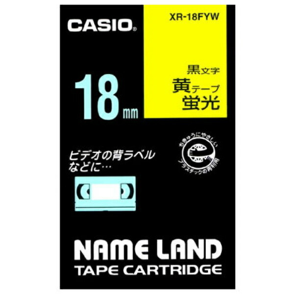 Casio LabelWriter NameLand Tape 18mm XR-18FYW Fluorescent Yellow