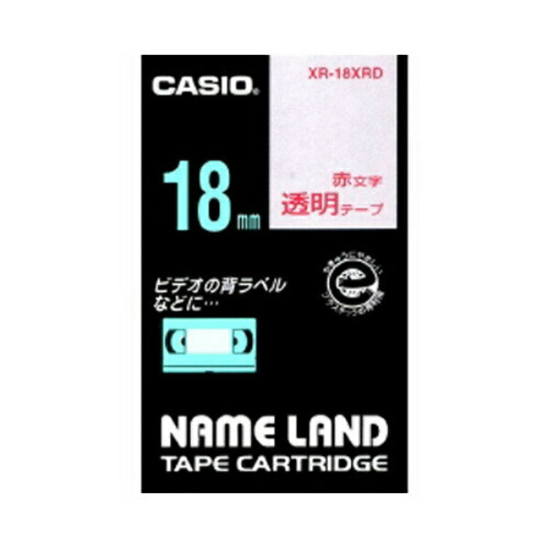 Casio NameLand Label Writer Genuine Tape 18mm XR-18XRD Transparent with Red Text