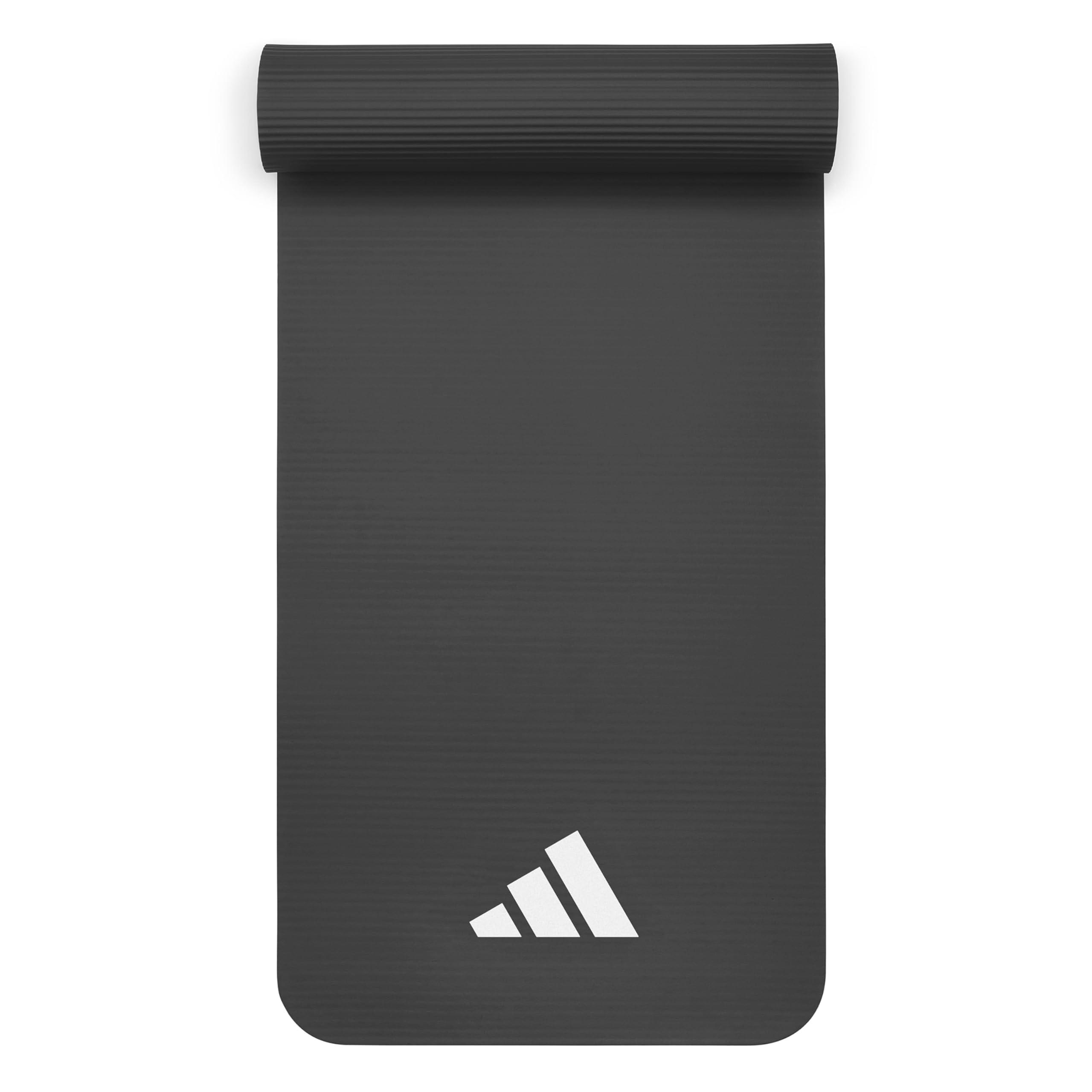 adidas Fitness Mat/Yoga Mat 10mm Gray Wide Lightweight Compact with Carry Strap ADMT-11015GR