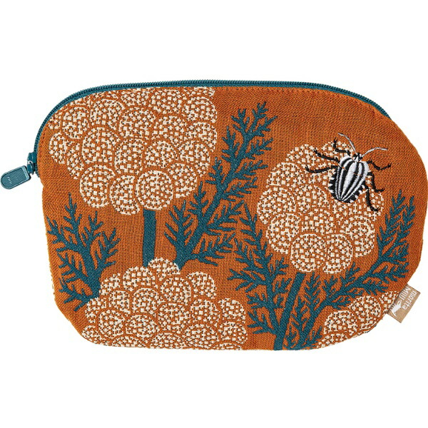 Kusunoki Bridge Textile  Pouch  Flowers and Stink Bugs  Orange