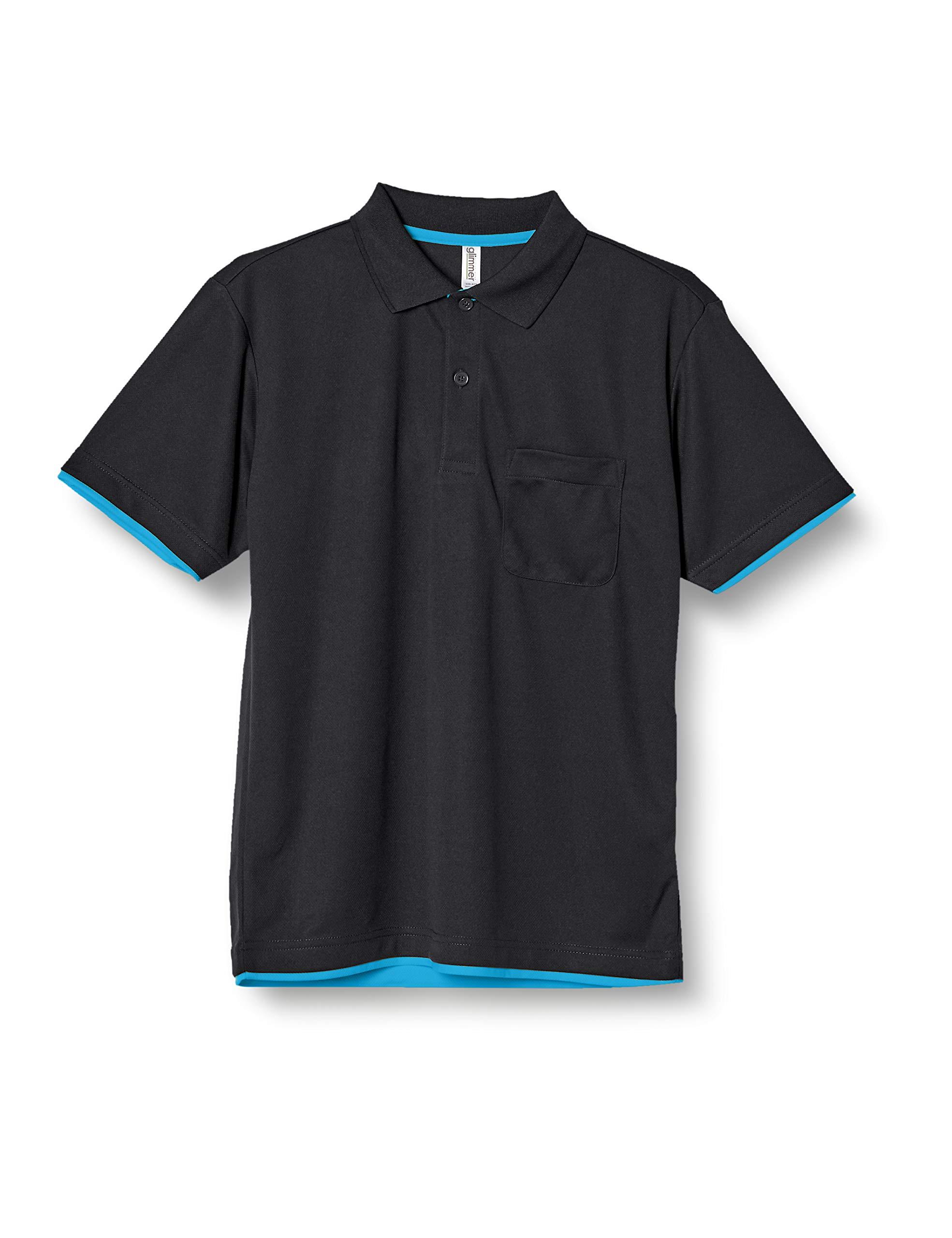 [Glimmer] Short Sleeve 4.4 oz Dry Layered Polo Shirt [With Pocket] 00339-AYP Black × Turquoise 5L (Equivalent to Japanese Size 5L)