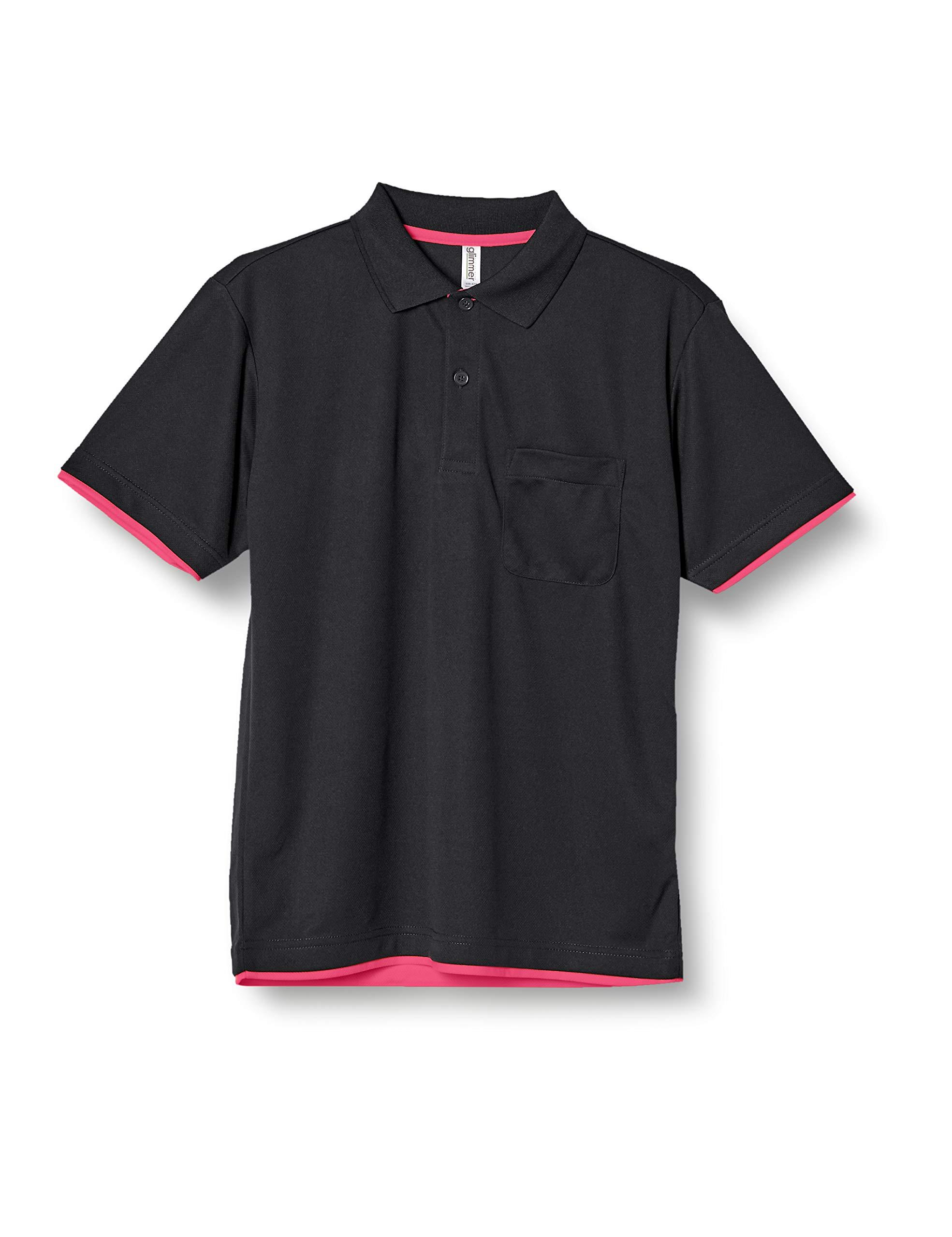[Glimmer] Short Sleeve 4.4 oz Dry Layered Polo Shirt [With Pocket] 00339-AYP Black × Hot Pink 4L (Equivalent to Japanese Size 4L)