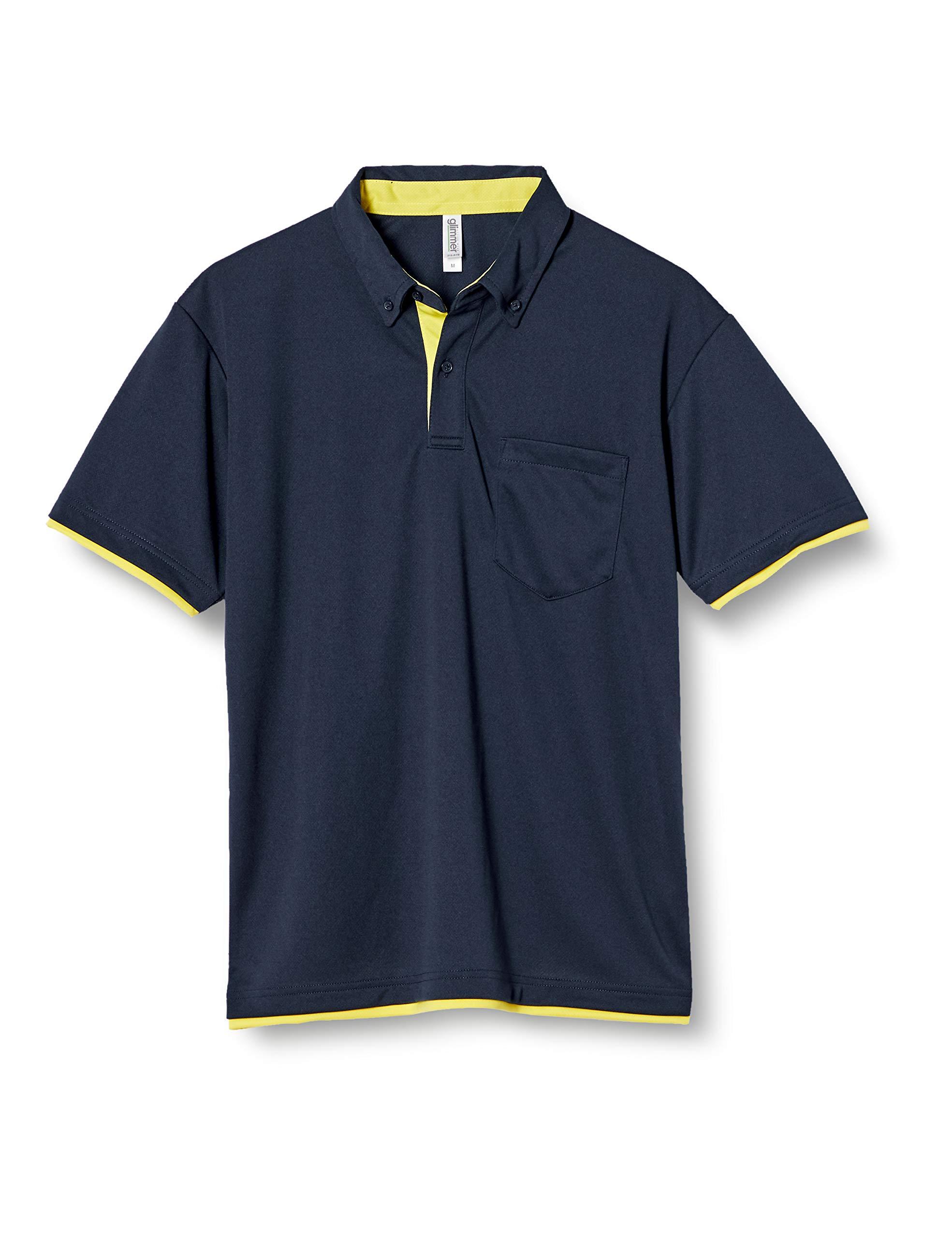 [Glimmer] Short Sleeve 4.4 oz Dry Layered Button-Down Polo Shirt [With Pocket] 00315-AYB Men's Navy × Yellow 4L (Equivalent to Japanese Size 4L)