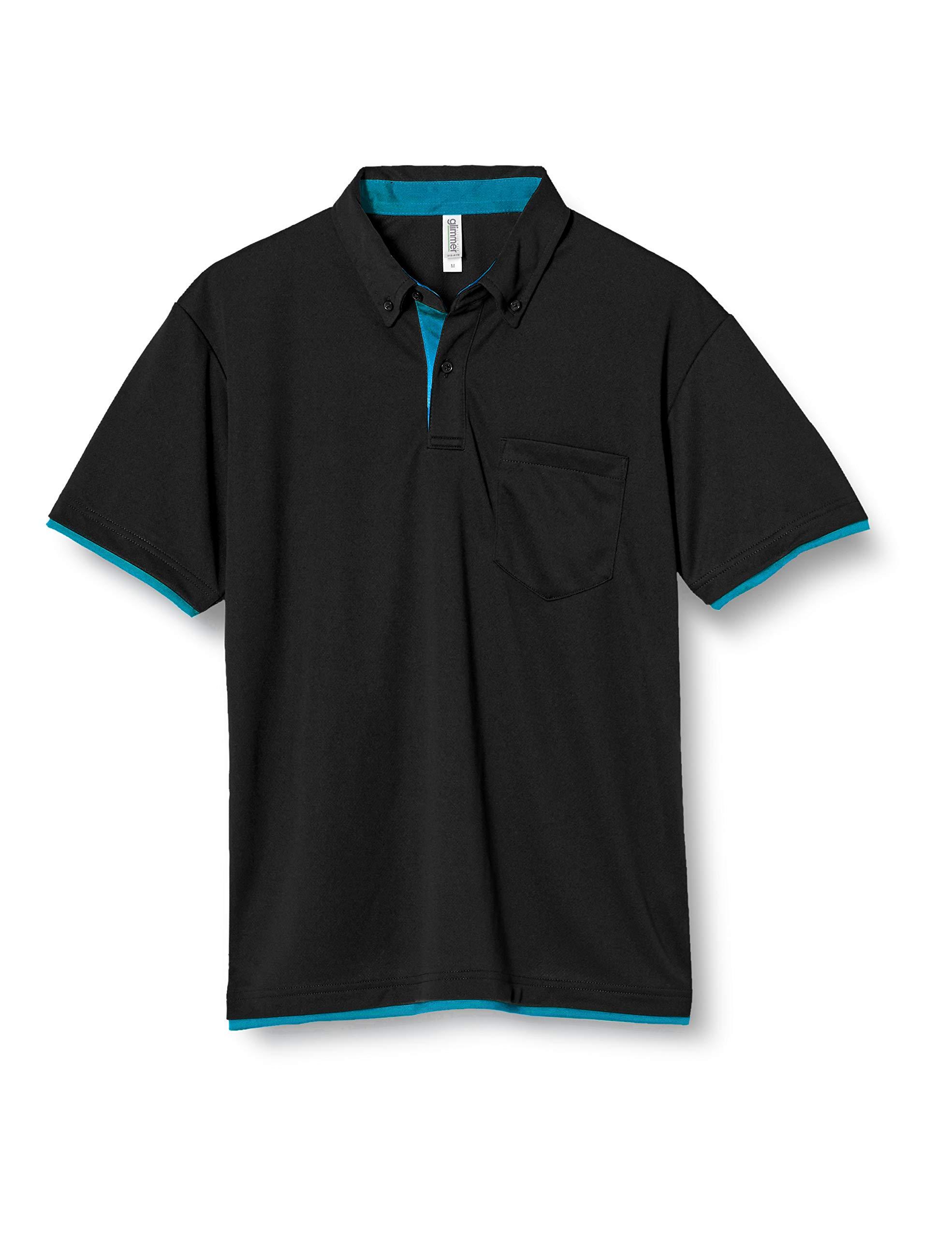 [Glimmer] Short Sleeve 4.4 oz Dry Layered Button-Down Polo Shirt [With Pocket] 00315-AYB Men's Black/Turquoise 3L