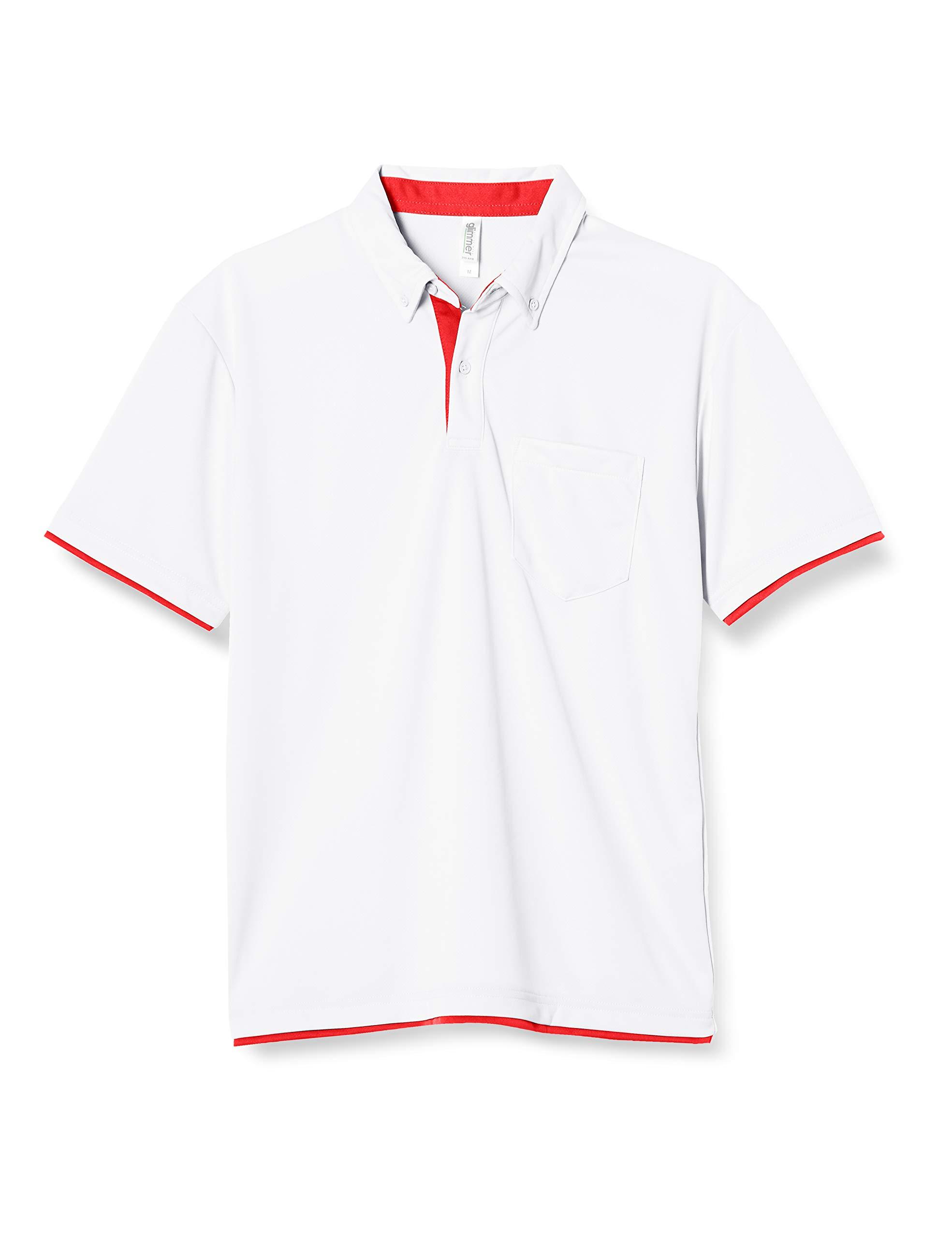 [Glimmer] Short Sleeve 4.4 oz Dry Layered Button-Down Polo Shirt [With Pocket] 00315-AYB Men's White × Red 5L (Equivalent to Japanese Size 5L)