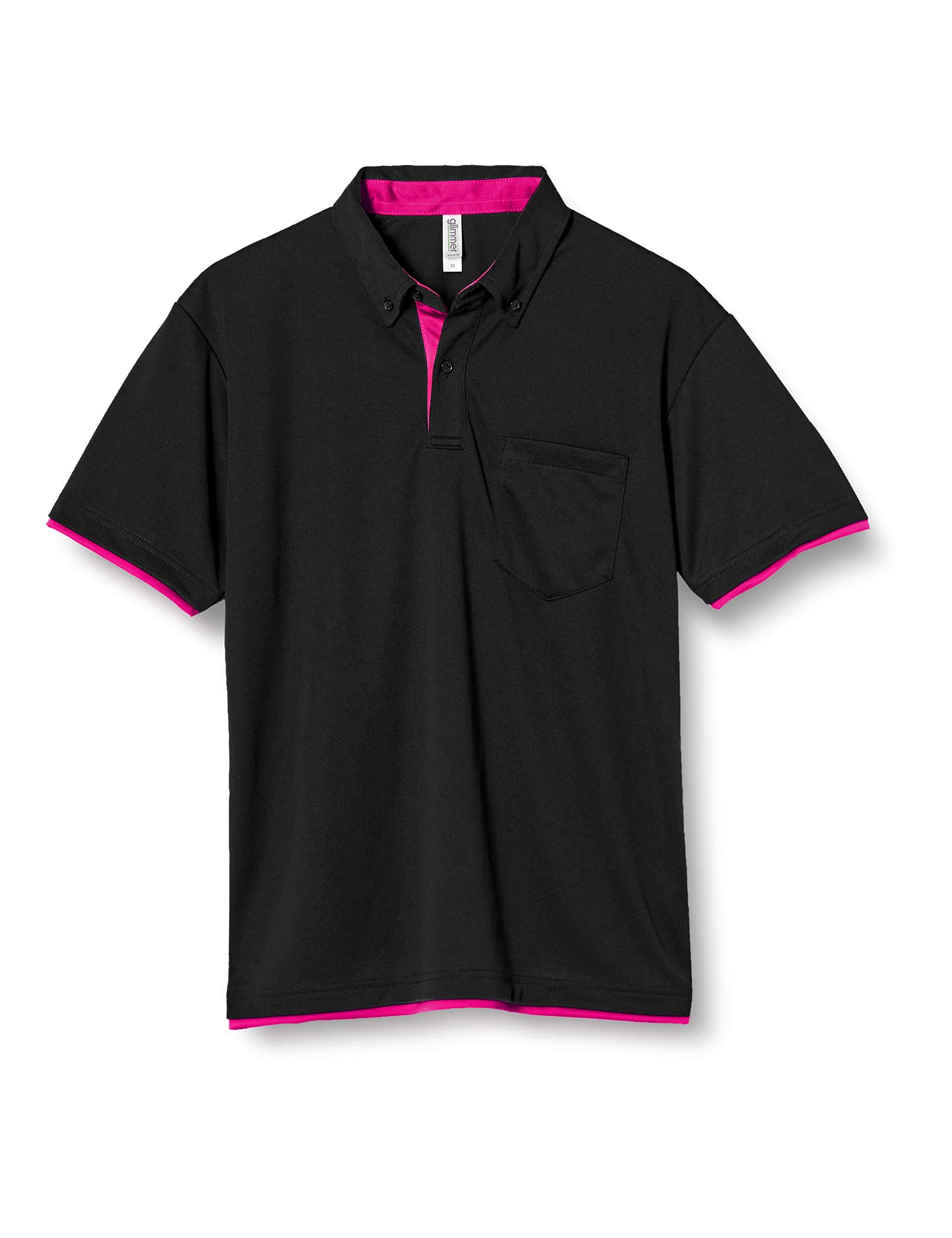 [Glimmer] Short Sleeve 4.4 oz Dry Layered Button-Down Polo Shirt [With Pocket] 00315-AYB Men's Black × Hot Pink 4L (Equivalent to Japanese Size 4L)
