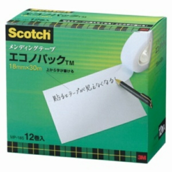 3M Scotch Tape Mending Tape 18mm x 30m Small Roll 12 Rolls MP-18S