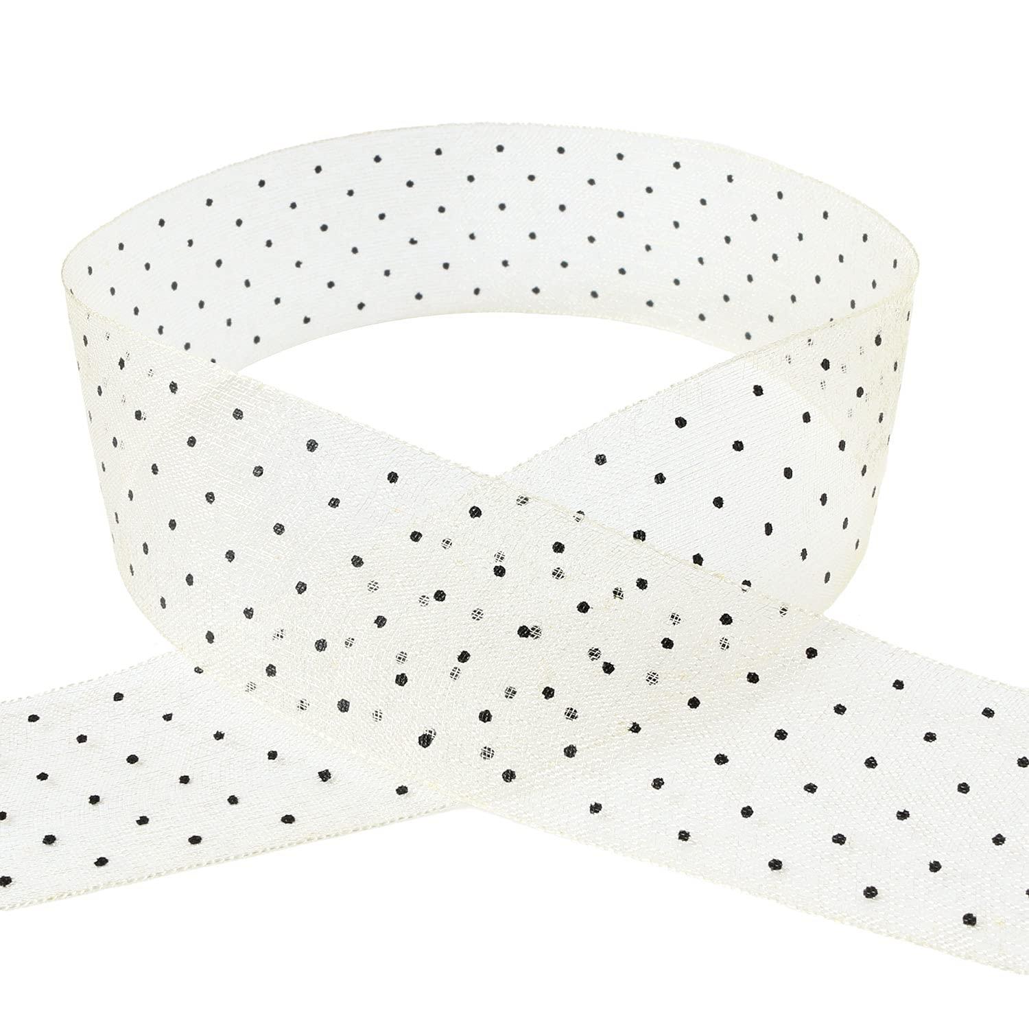 Konishi Ribbon Polka Dot Organza Ribbon 25mm Width × 15m Roll Yellow KR1182-25-12