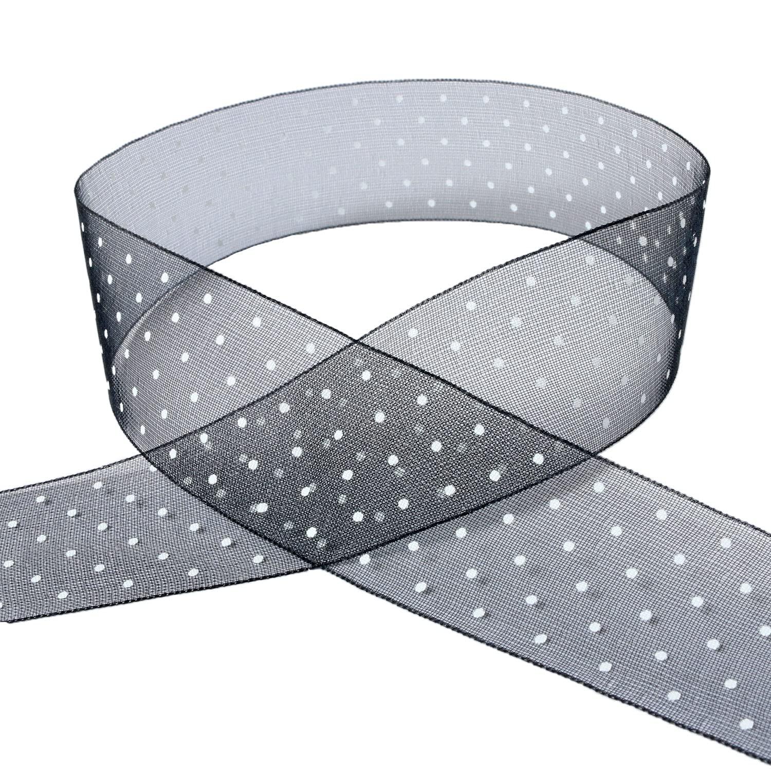 Konishi Ribbon Polka Dot Organza Ribbon 25mm Width × 15m Roll Black KR1182-25-25