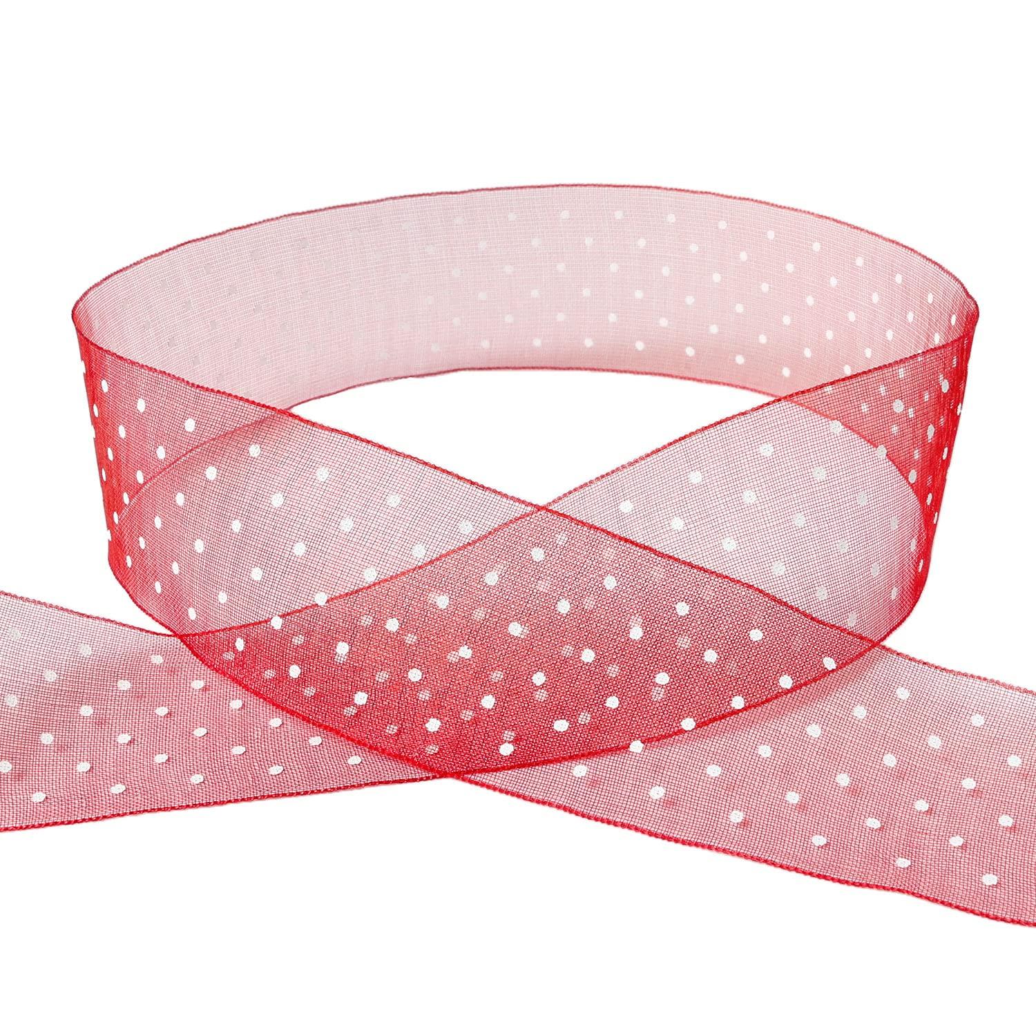 Konishi Ribbon Polka Dot Organza Ribbon 25mm Width × 15m Roll Red KR1182-25-37