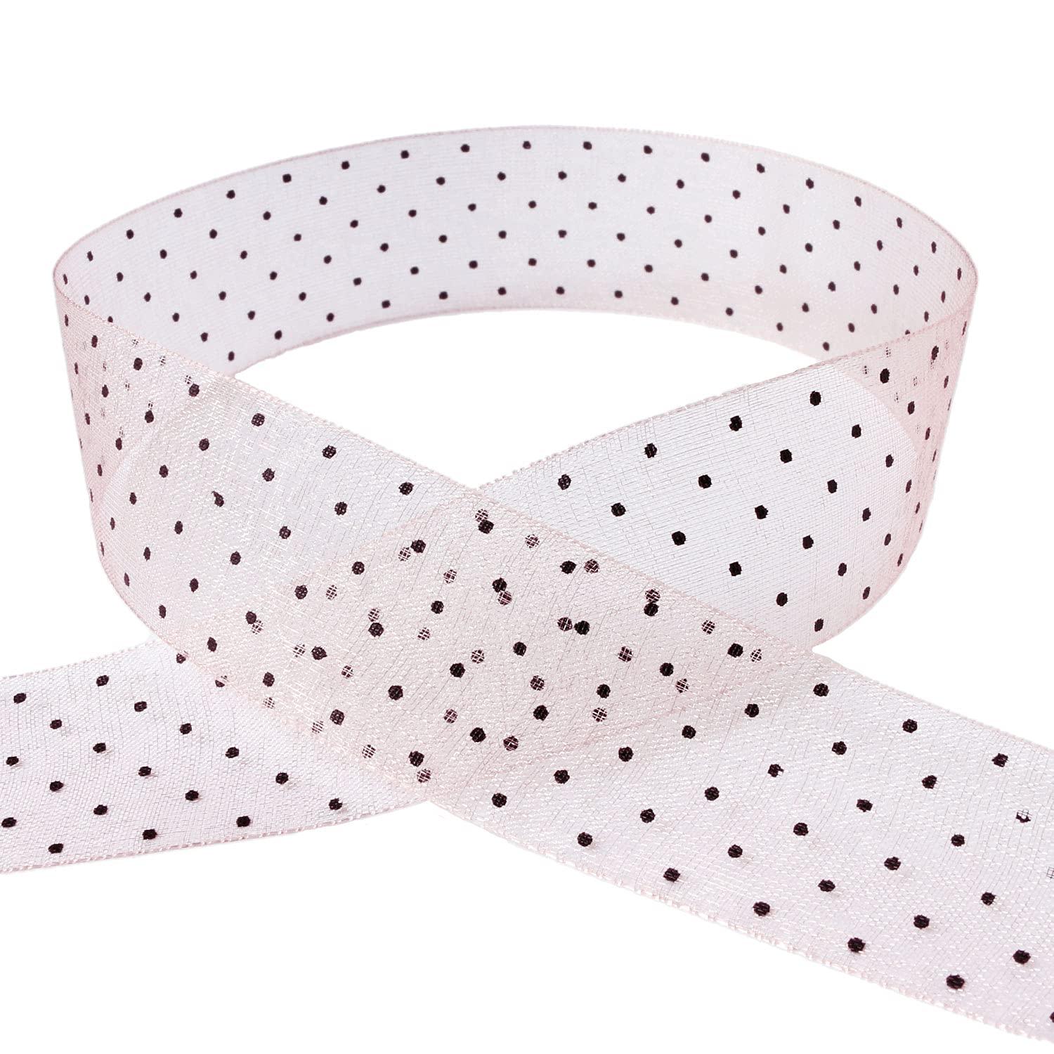 Konishi Ribbon Polka Dot Organza Ribbon 25mm Width × 15m Roll Pink KR1182-25-51