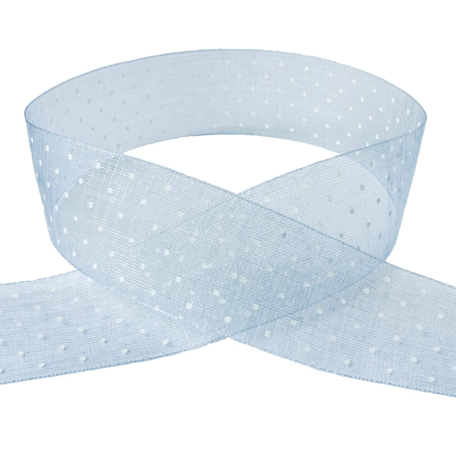 Konishi Ribbon Polka Dot Organza Ribbon 25mm Width × 15m Roll Light Blue KR1182-25-62