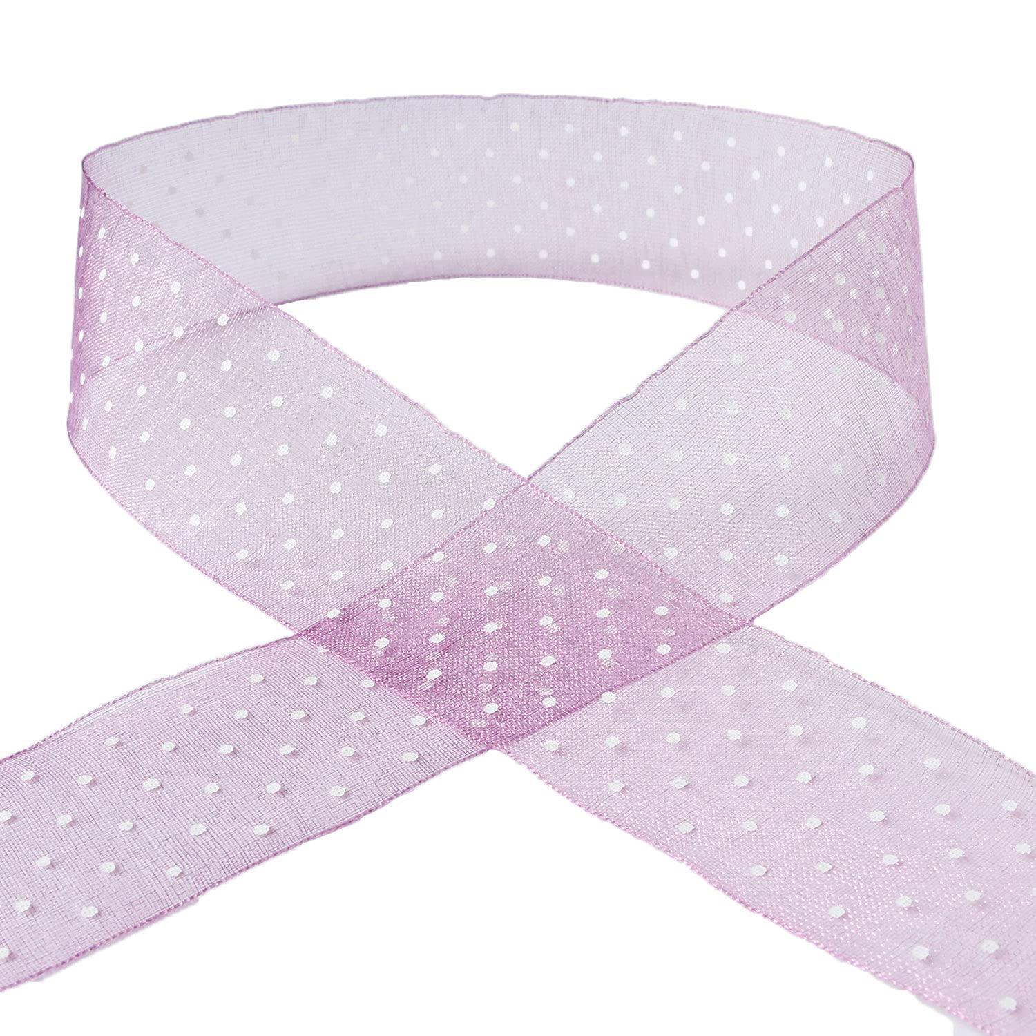 Konishi Ribbon Polka Dot Organza Ribbon 25mm Width × 15m Roll Purple KR1182-25-64