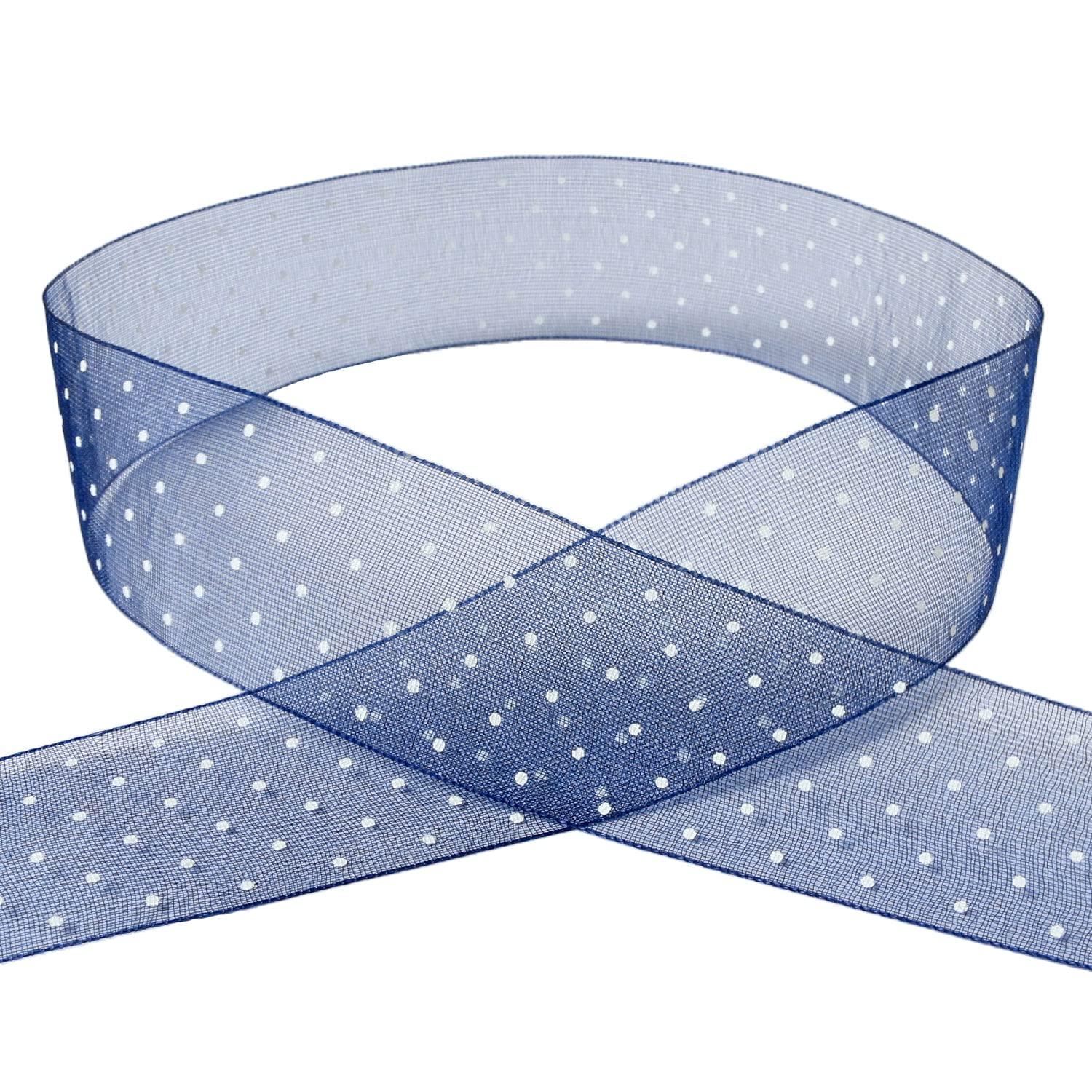 Konishi Ribbon Polka Dot Organza Ribbon 25mm Width × 15m Roll Blue KR1182-25-77