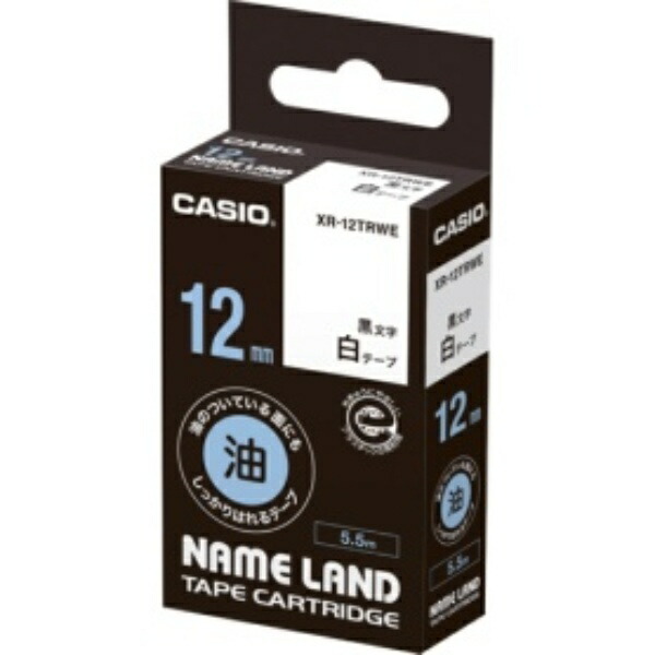 Casio Label Writer Name Land Tape that sticks firmly even to oily surfaces 12mm XR-12TRWE White