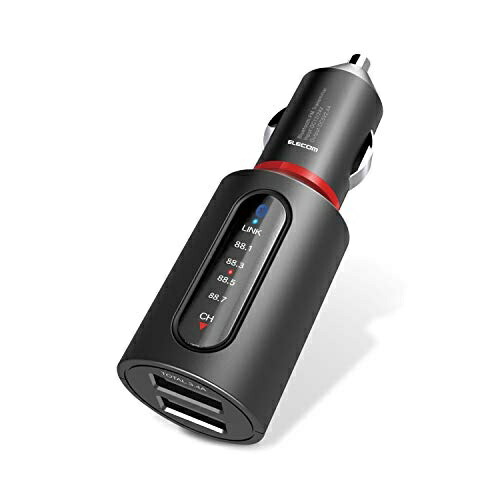 ELECOM FM Transmitter with Bluetooth and 2 USB Ports (3.4A) Black