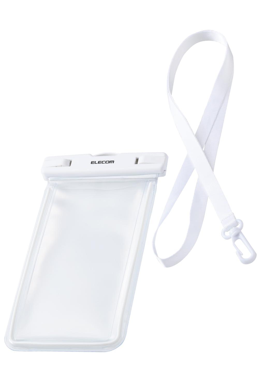 ELECOM Smartphone Waterproof Case for Bath, Sea, Neck-Wear, Underwater (IPX8) Face Recognition - Operate While Inside Glow-in-the-Dark Function - Glows at Night Lock Lever Type - Fits Smartphones 6.9 inches or smaller White P-WPSL05WH