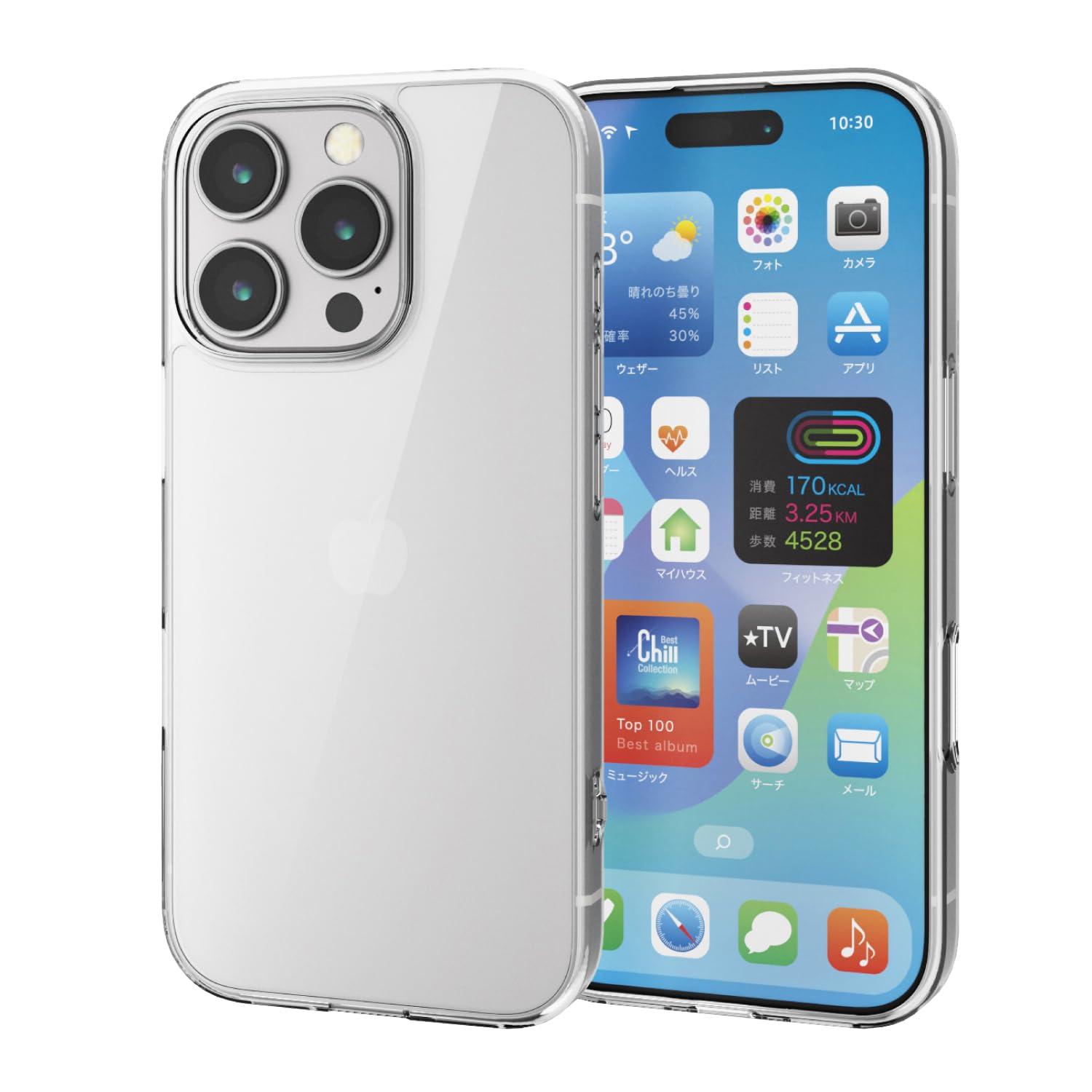 ELECOM iPhone 16 Pro Case Clear Back Hardness 5H Hybrid Polycarbonate with Strap Hole 4 Corner Air Cushion Wireless Charging Compatible Clear PM-A24CHVCKCR