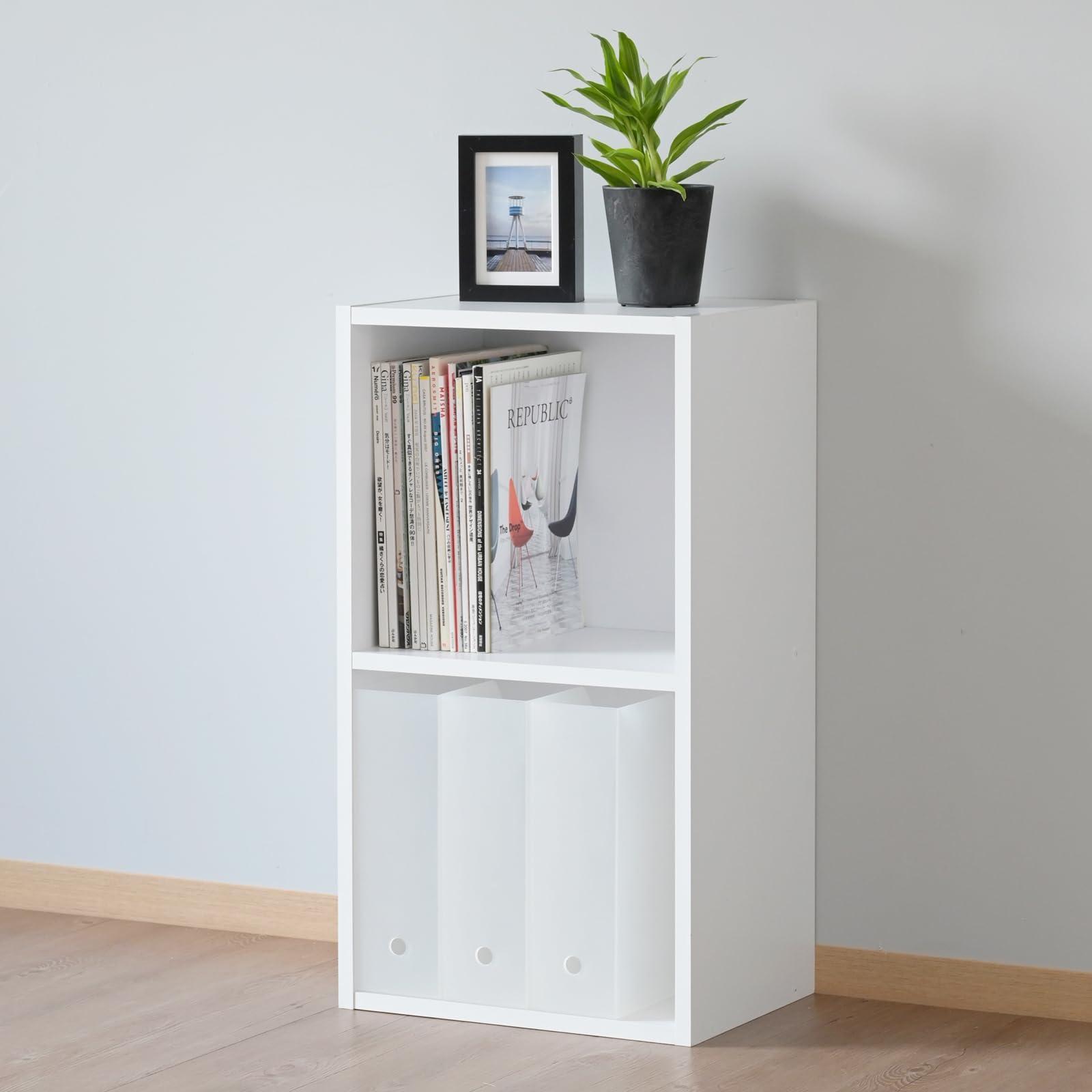 YAMAZEN Shelf Bookcase Color Box A4 File Compatible 2-Tier Width 40 × Depth 29 × Height 73.5 cm Horizontal Placement Stackable Storage Assembly Required White CABR-7540(WH)