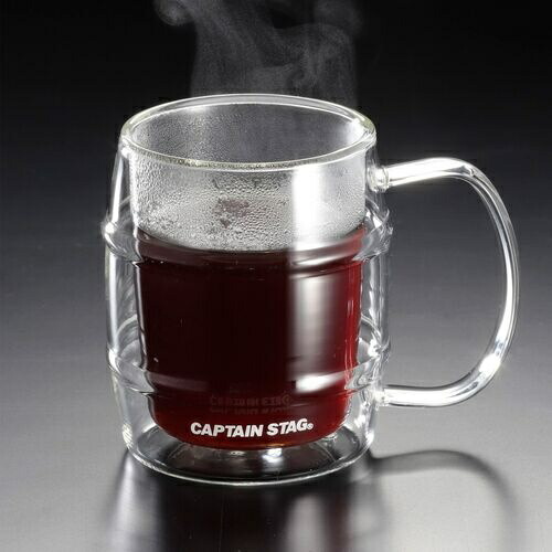CAPTAIN STAG Double-Wall Glass Mug, Barrel Beer Cup, 200ml UW-2030 Clear (Approx.) 115 (including handle) × 78 × Height 93mm