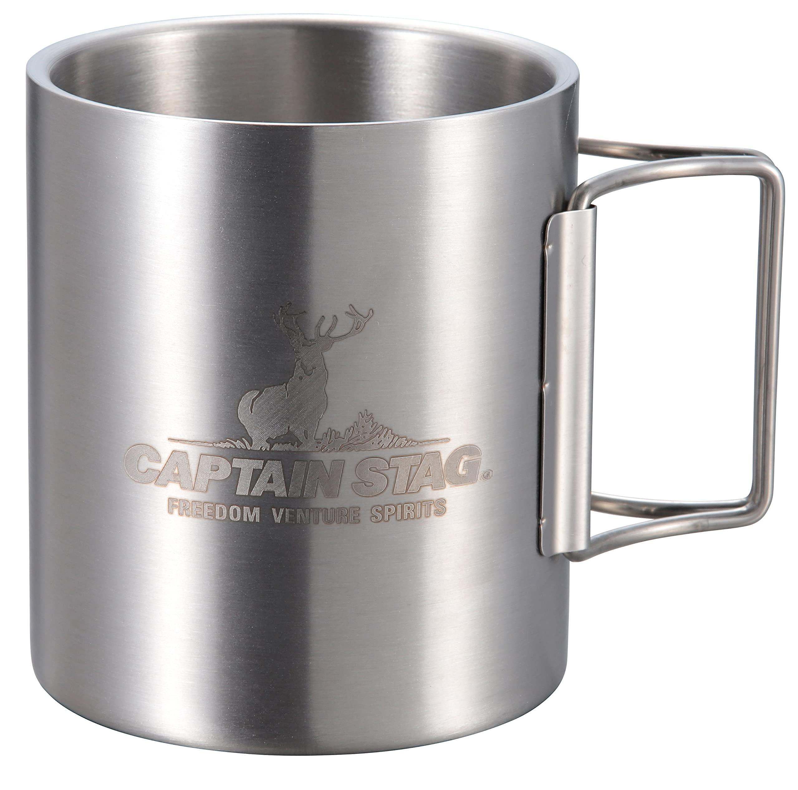 CAPTAIN STAG Outdoor Cup Mug Tumbler 350ml Double Stainless Steel Double-Wall Construction Foldable Handle Stainless Steel NEW Freedom UH-2019