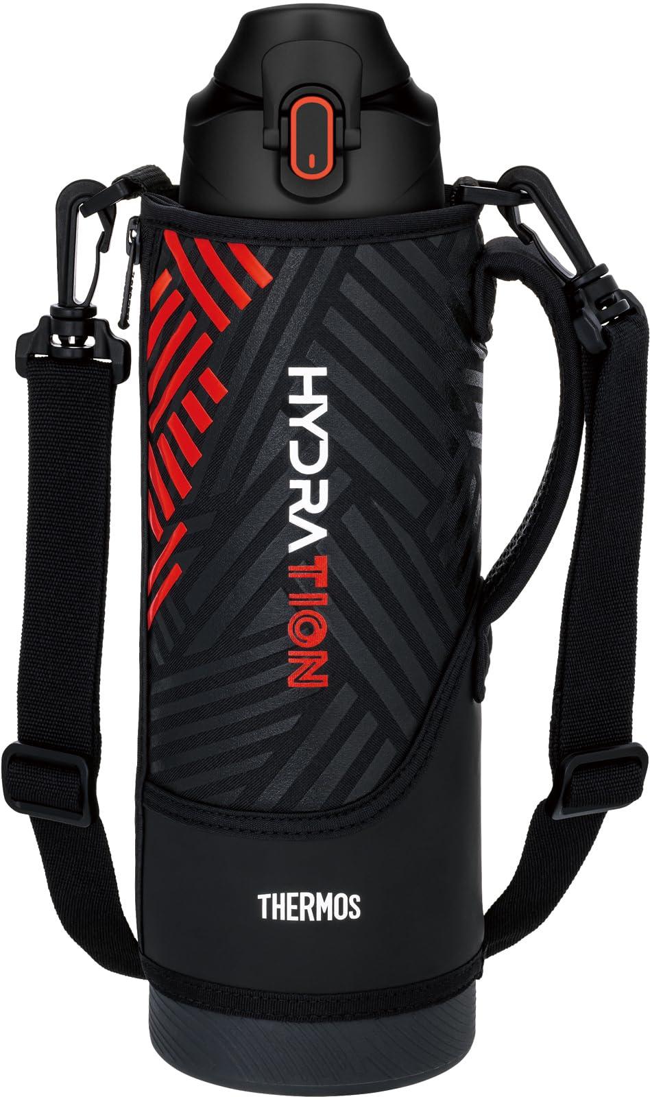 THERMOS Vacuum Insulated Sports Bottle 1.5L Black Orange (Keeps Cold Only) Kids' Size with Pouch and Shoulder-Friendly Strap FJS-1500F BKOR