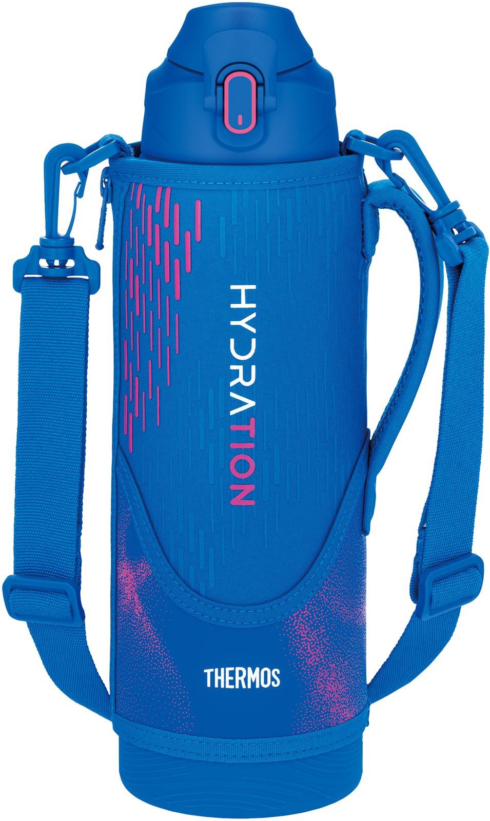 THERMOS Vacuum Insulated Sports Bottle 1.5L Blue Pink (Keeps Cold Only) Kids' Size with Pouch and Shoulder-Friendly Strap FJS-1500F BLP