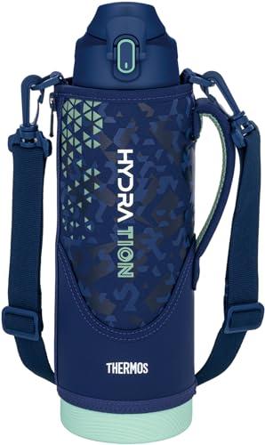 THERMOS Vacuum Insulated Sports Bottle 1.5L Navy Mint Cooling Only Kids' Model with Pouch and Shoulder-Friendly Strap FJS-1500F NVMT