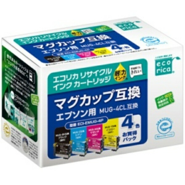 Ecolica Recycled Ink Cartridge 4-Color Pack [Epson: MUG-4CL Compatible] ECI-EMUG-4P 1 Box (4 Cartridges: 1 Each Color)