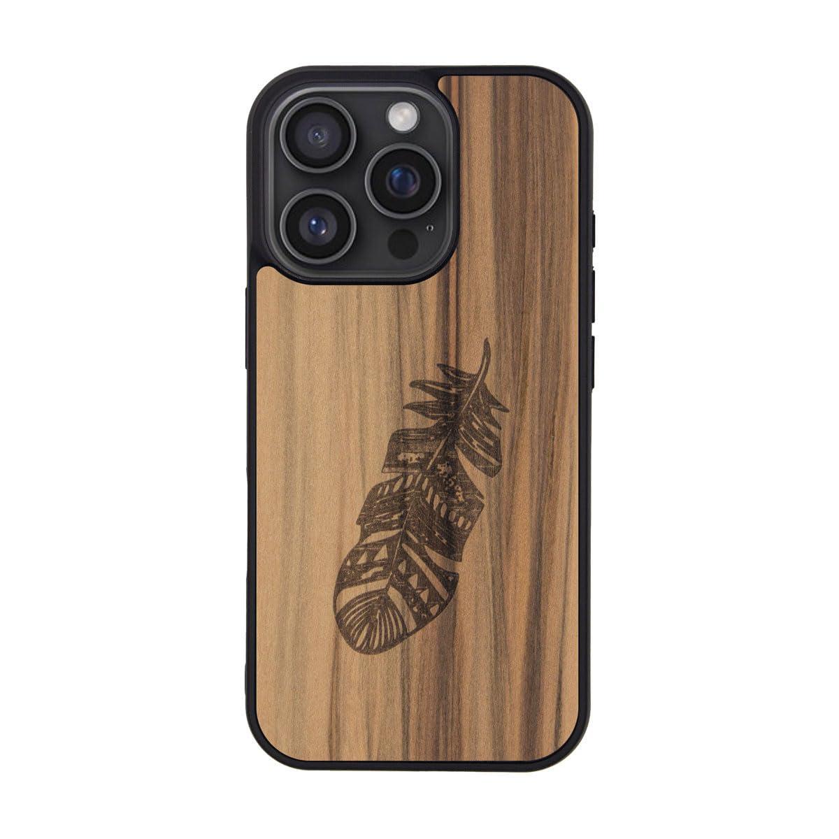 Man&Wood iPhone 16 Pro Case MagSafe Compatible Natural Wood [ Wooden Slim Wood Shockproof High Durability Dustproof Easy to Attach/Detach Strap Hole Included Wireless Charging ] iPhone Protective Cover Native Feather I27056i16PR