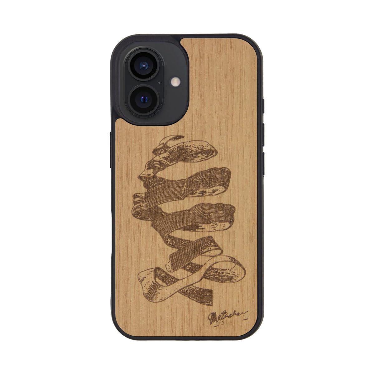 Man&Wood iPhone 16 Case MagSafe Compatible Natural Wood [ Wooden Slim Wood Shockproof High Durability Dustproof Easy to Attach/Detach Strap Hole Included Wireless Charging ] iPhone Protective Cover Escher's Illusion I27063i16