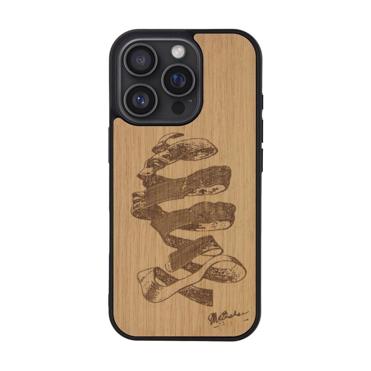 Man&Wood iPhone 16 Pro Case MagSafe Compatible Natural Wood [ Wooden Slim Wood Shockproof High Durability Dustproof Easy to Attach/Detach Strap Hole Included Wireless Charging ] iPhone Protective Cover Escher's Illusion I27064i16PR
