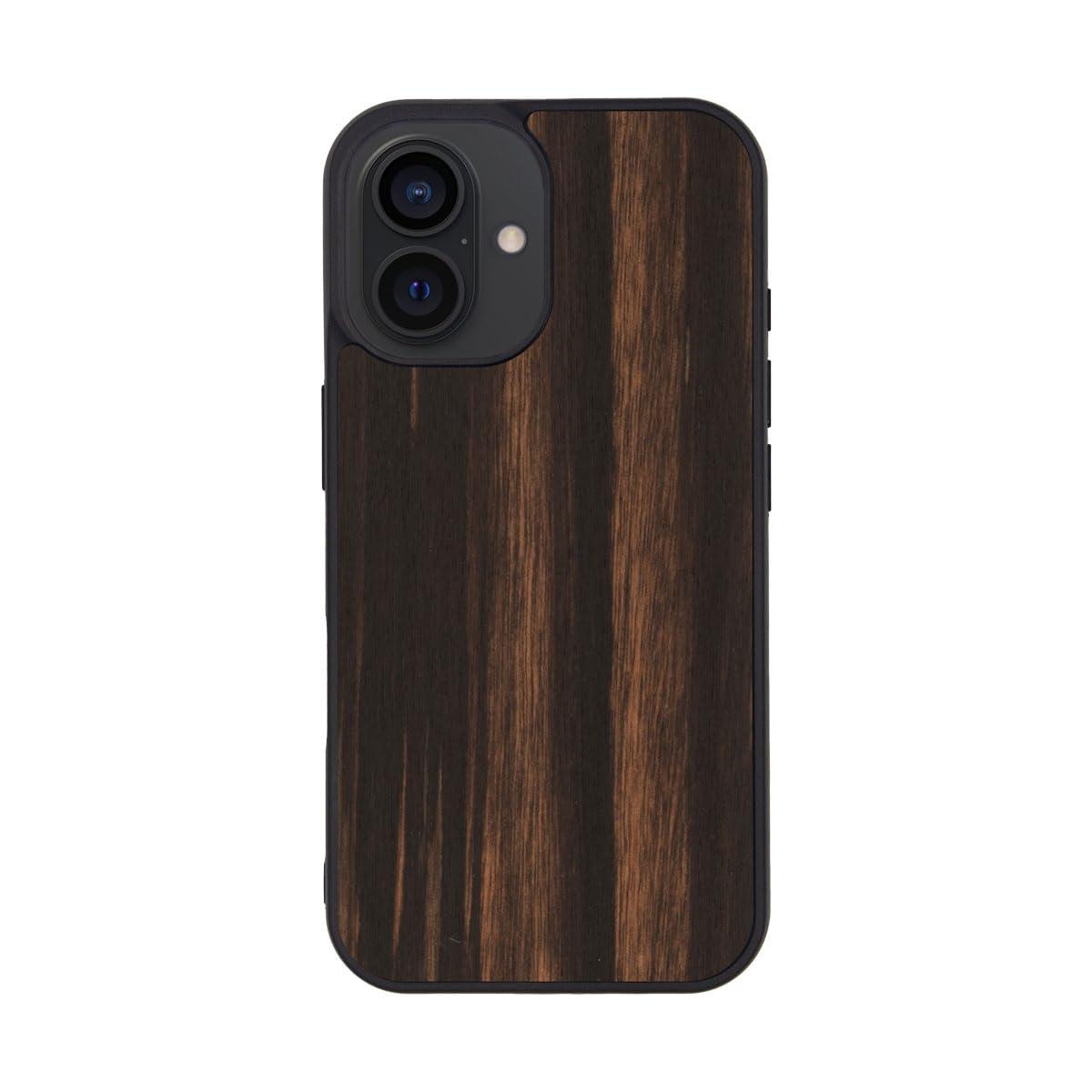 Man&Wood iPhone 16 Case MagSafe Compatible Natural Wood [ Wooden Slim Wood Shockproof High Durability Dustproof Easy to Attach/Detach Strap Hole Included Wireless Charging ] iPhone Protective Cover Ebony I27065i16