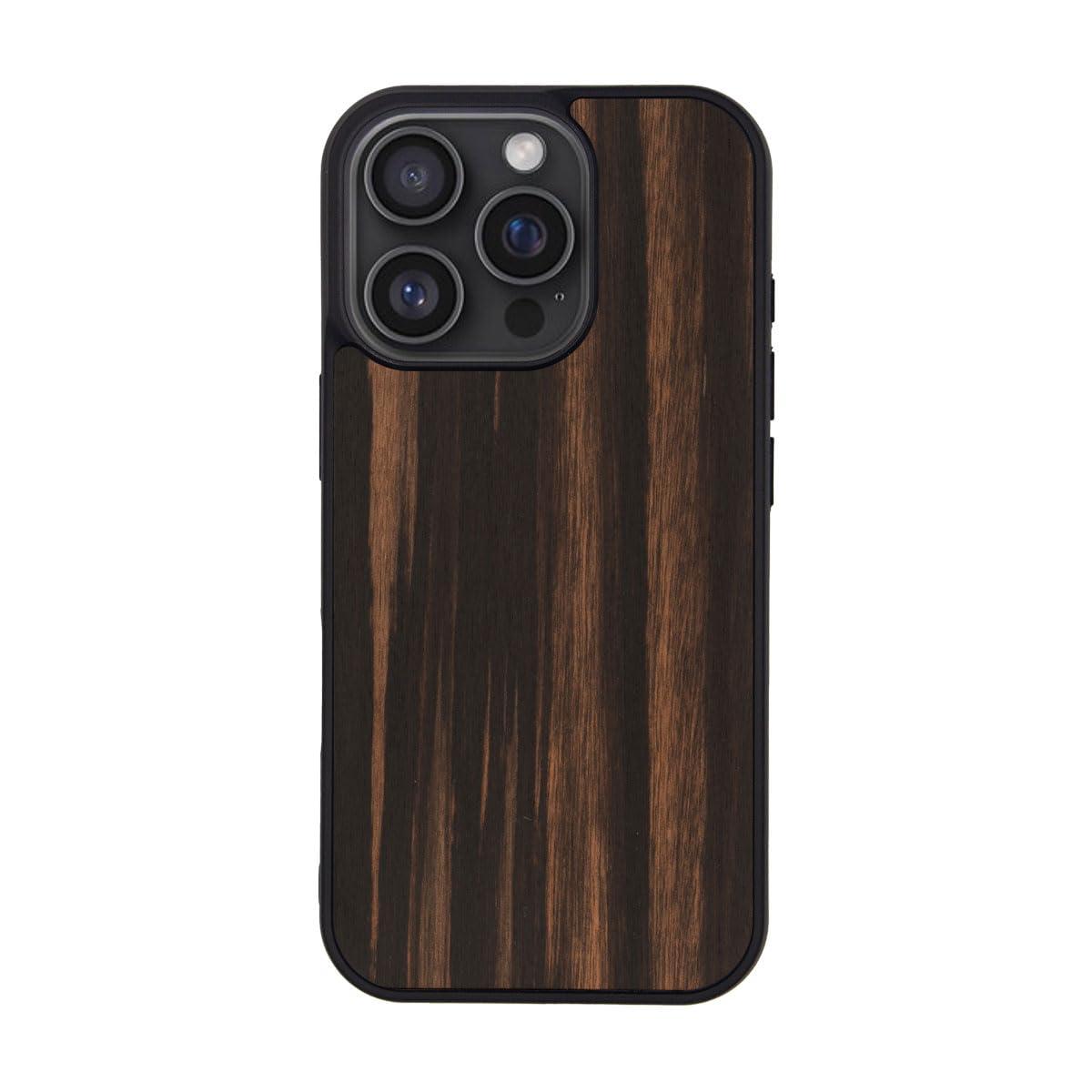 Man&Wood iPhone 16 Pro Case MagSafe Compatible Natural Wood [ Wooden Slim Wood Shockproof High Durability Dustproof Easy to Attach/Detach Strap Hole Included Wireless Charging ] iPhone Protective Cover Ebony I27066i16PR