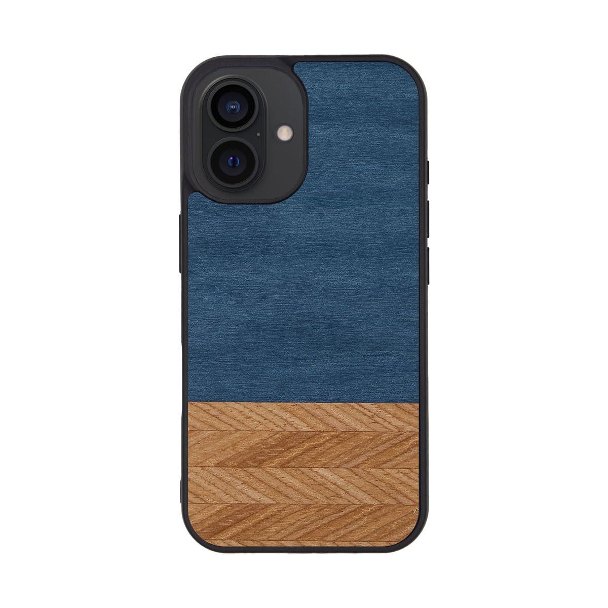 Man&Wood iPhone 16 Case MagSafe Compatible Natural Wood [ Wooden Slim Wood Shockproof High Durability Dustproof Easy to Attach/Detach Strap Hole Included Wireless Charging ] iPhone Protective Cover Denim I27071i16
