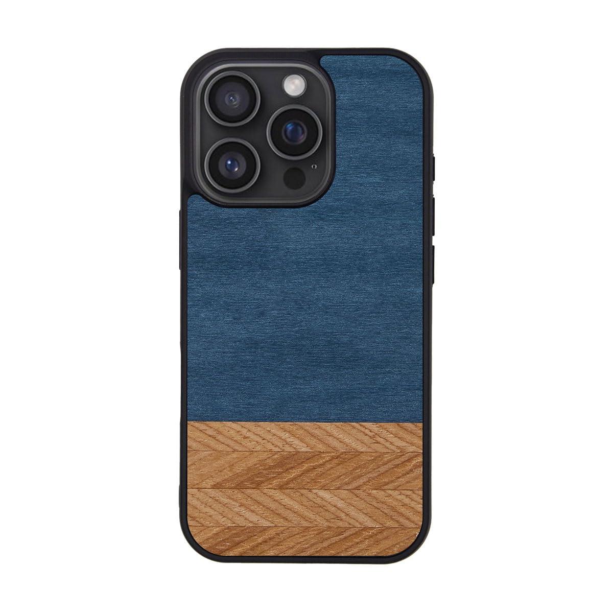Man&Wood iPhone 16 Pro Back Cover MagSafe Compatible Natural Wood Case [ Wood Hybrid TPU and Polycarbonate Dustproof Easy to Attach/Remove Strap Hole Included Wireless Charging ] Apple iPhone Back Cover Denim I27072i16PR