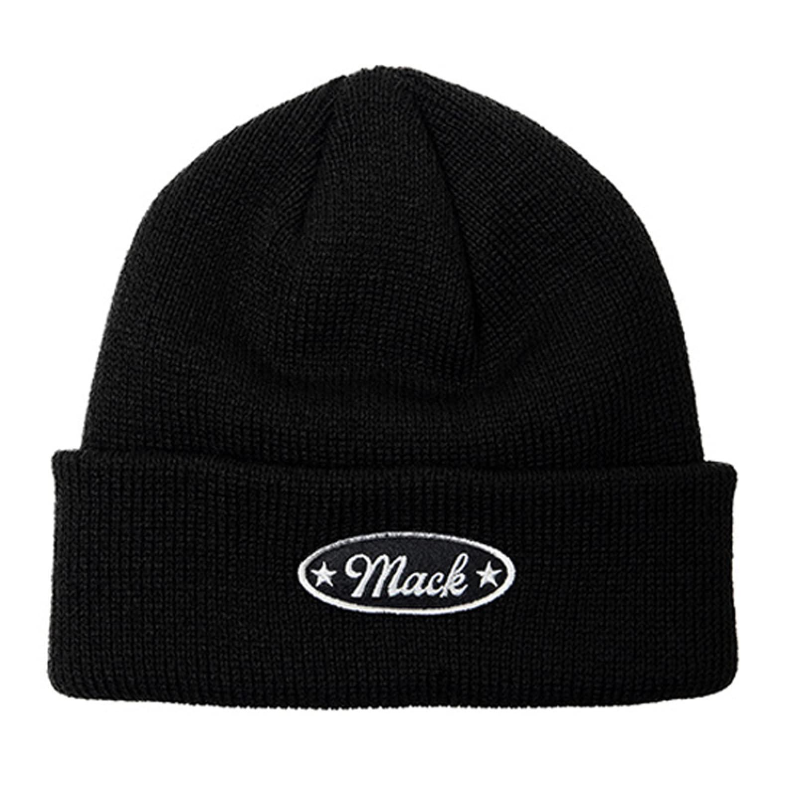 [Mackバリー] BEANIE Large Size Knit Beanie Unisex Men's Women's Hip-Hop Sports Gym Dance Fashionable Cute Simple Black Acrylic (Black) (TWO STAR MACK PATCH BEANIE)