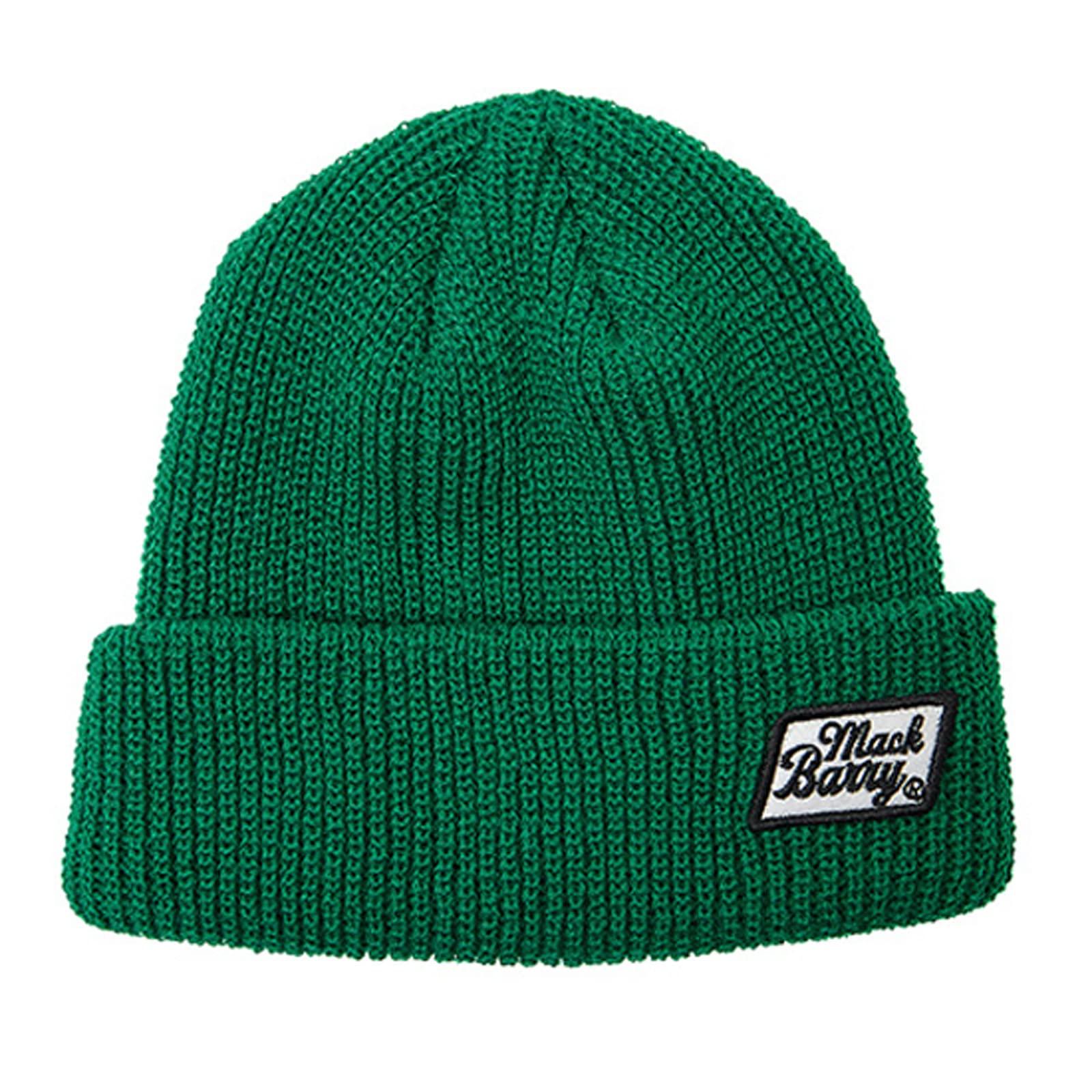 [McBarley] CLASSIC PATCH SHORT BEANIE Large Size Knit Cap Unisex Men's Women's Hip Hop Sports Gym Dance Fashionable Cute Simple Black Acrylic (Green)