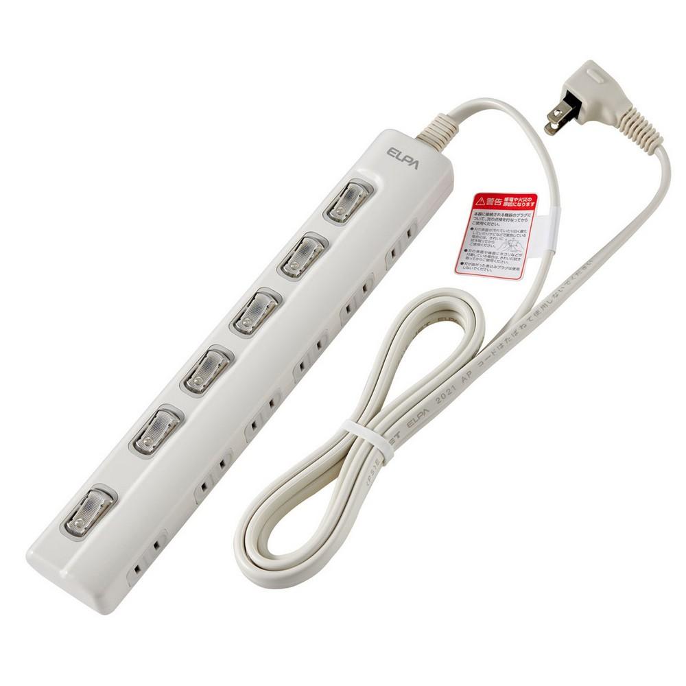 ELPA Switch-Equipped Tap Outlet Extension Cord with LED Side-Insert 6-Outlet 1m WLS-LY61EB(W)