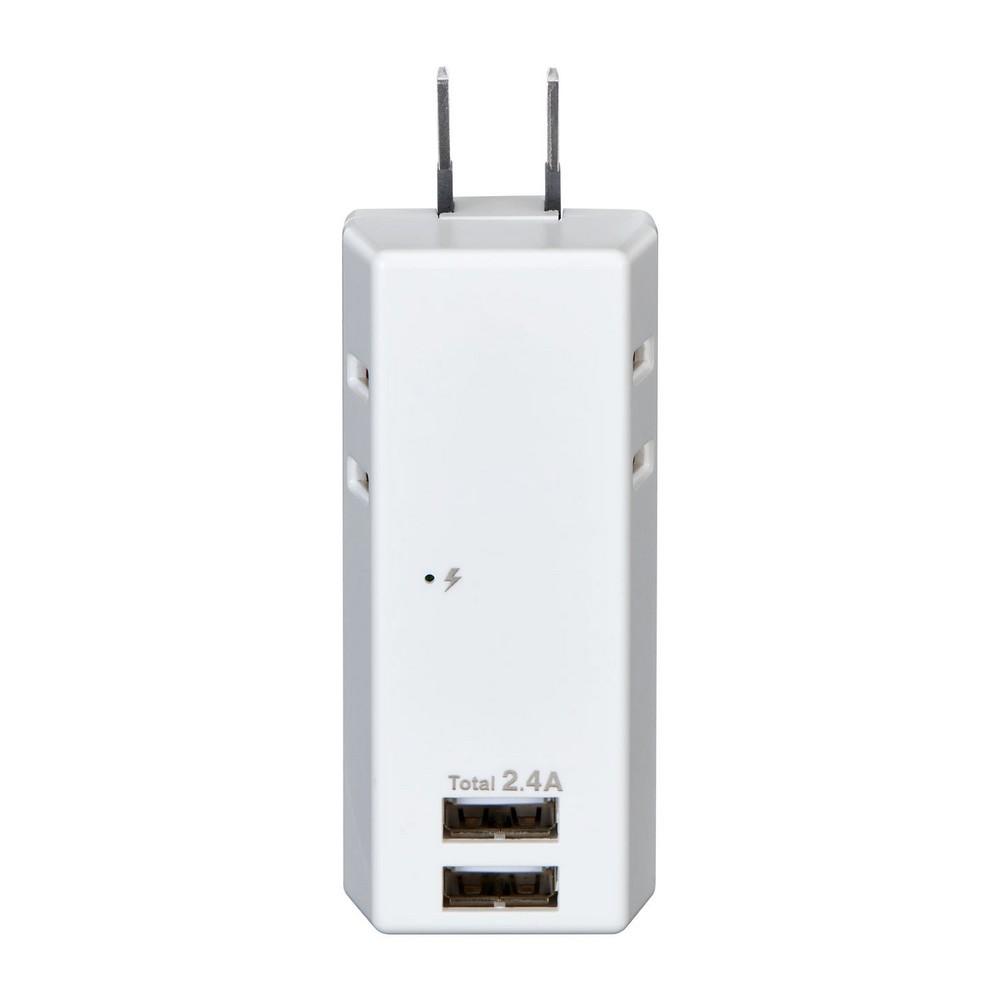 ELPA Surge-Protected USB Power Strip with 2 Outlets and 2 Ports, 2.4A, UA-222SB