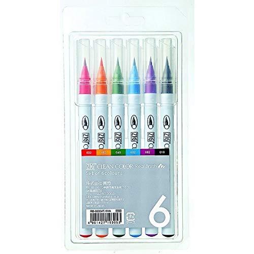 Kuretake Color Pen Brush Pen ZIG Clean Color Real Brush 6 Colors RB-6000AT/6VA