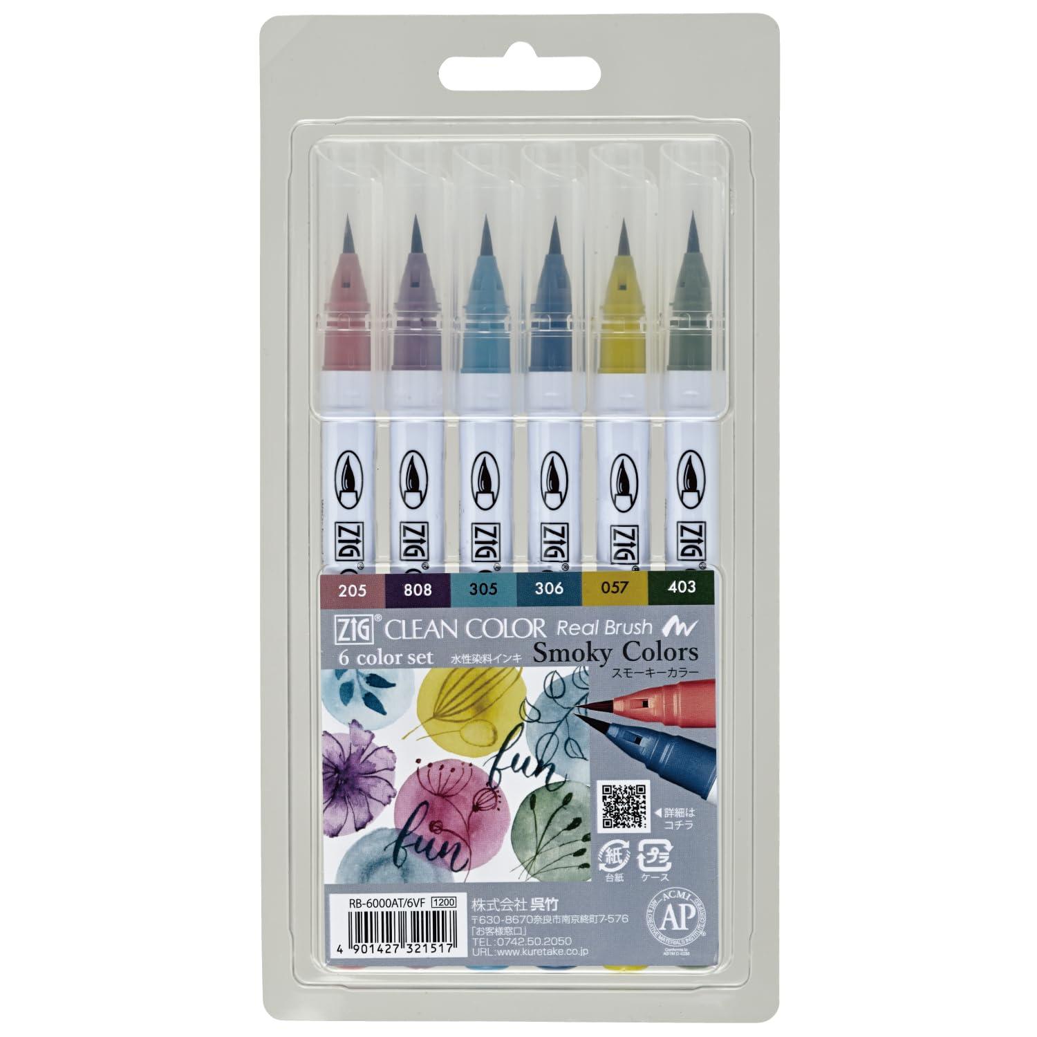 Kuretake Color Pen Brush Pen ZIG Clean Color Real Brush 6 Colors Smoky Colors RB-6000AT/6VF