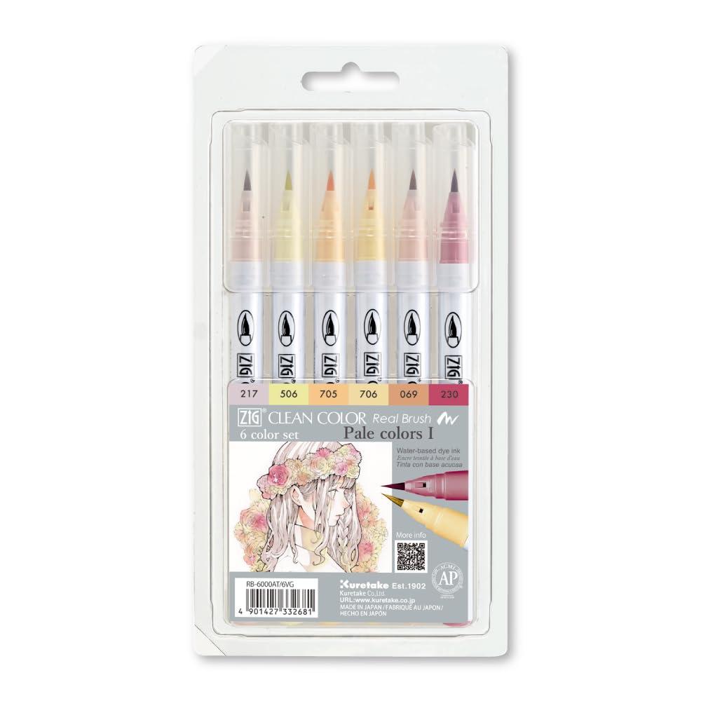 Kuretake Brush Pen ZIG Clean Color Real Brush 6 Colors Pale Colors Warm Tones RB-6000AT/6VG