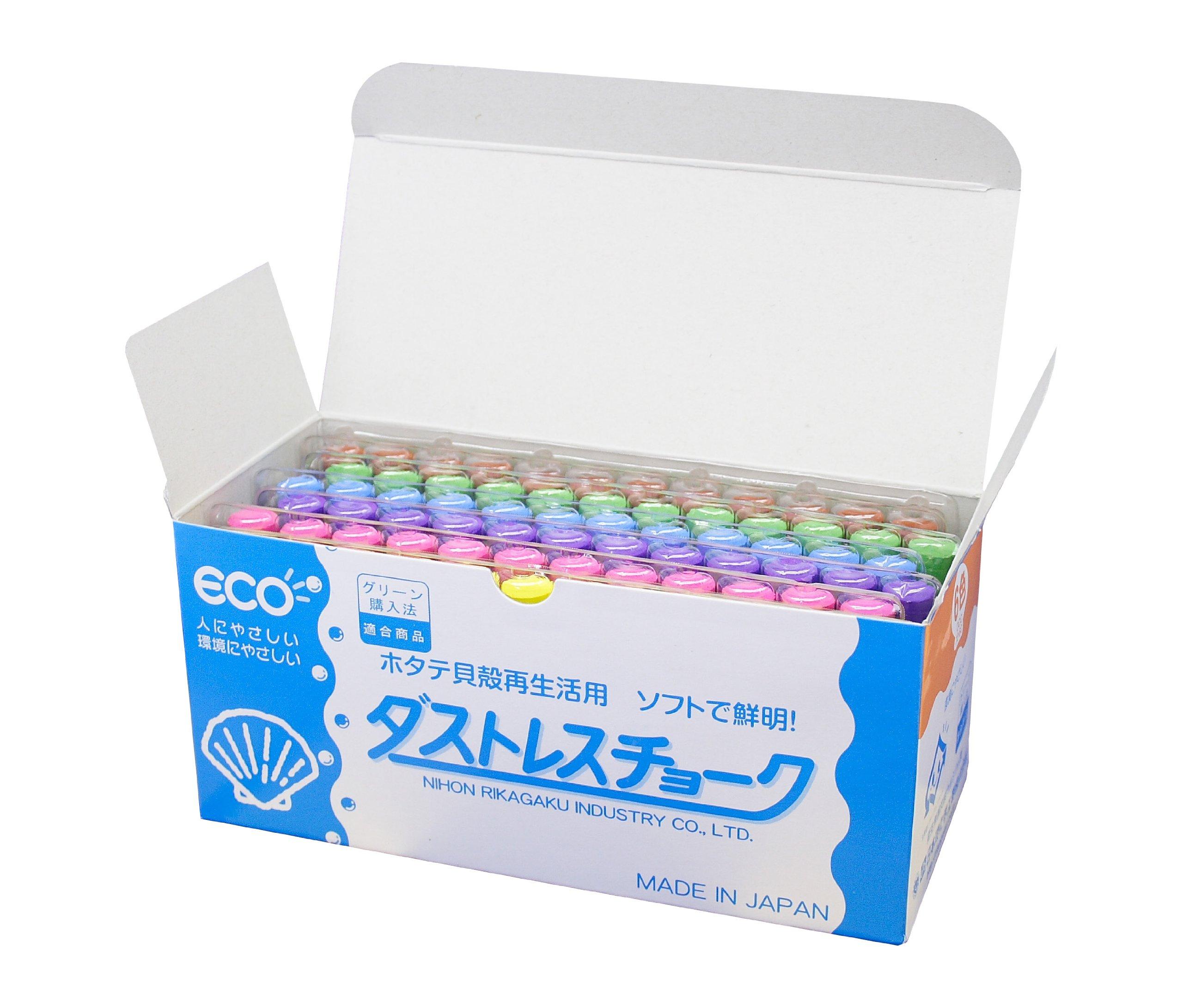 Nippon Rikagaku Dustless Chalk 6 Colors DCC-72-6C 72 Pieces
