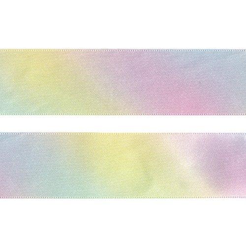 Konishi Ribbon Pastel Rainbow Pattern Double Satin Ribbon 36mm Width × 30m Roll KR3571-36MM-1