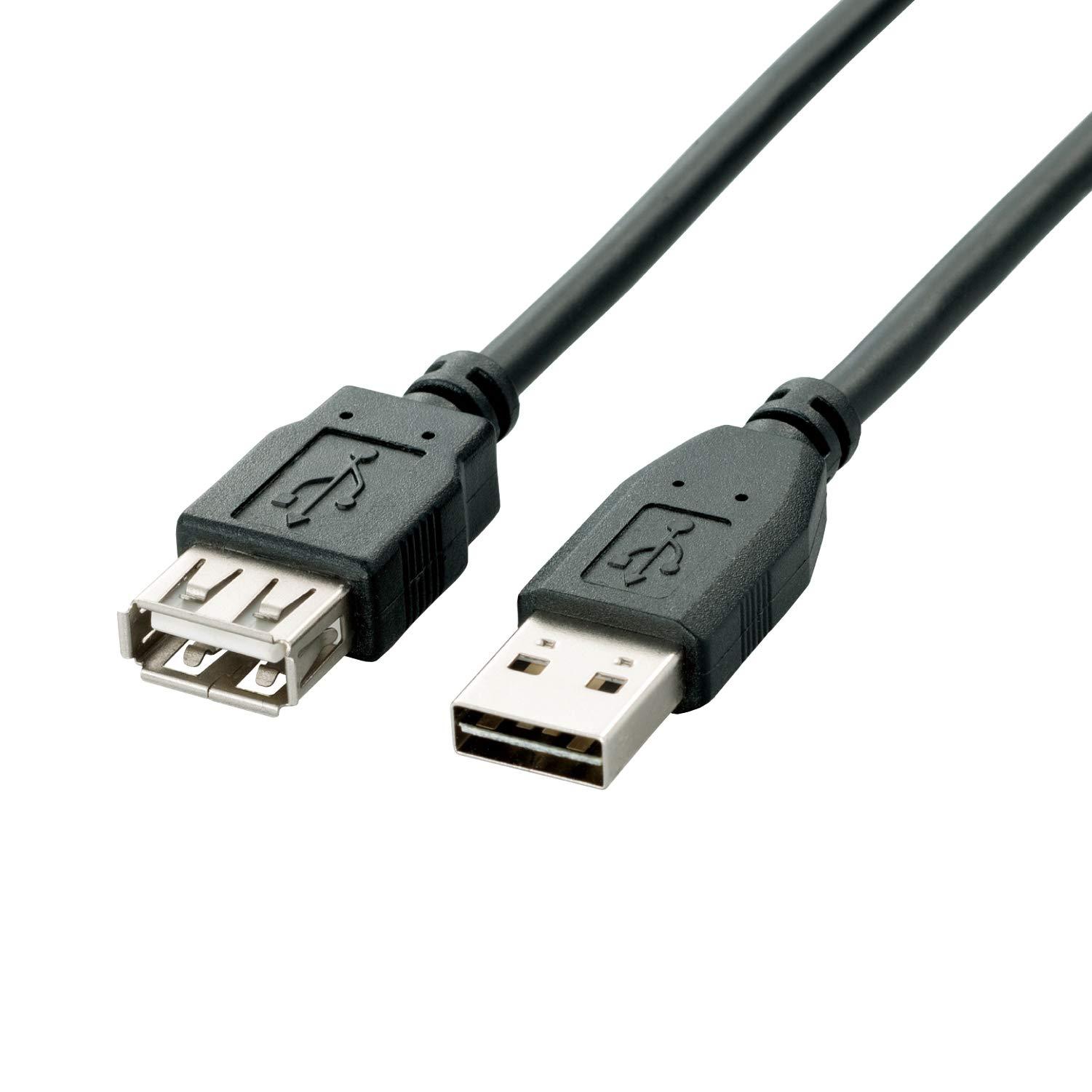 ELECOM USB Cable Extension USB 2.0 (USB Type-A Male to USB Type-A Female) Reversible Connector 5m Black U2C-DE50BK