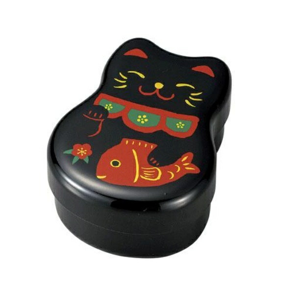 Tatsumiya Lunch Box Maruko Two-Tier Bento Black Maneki Neko Black