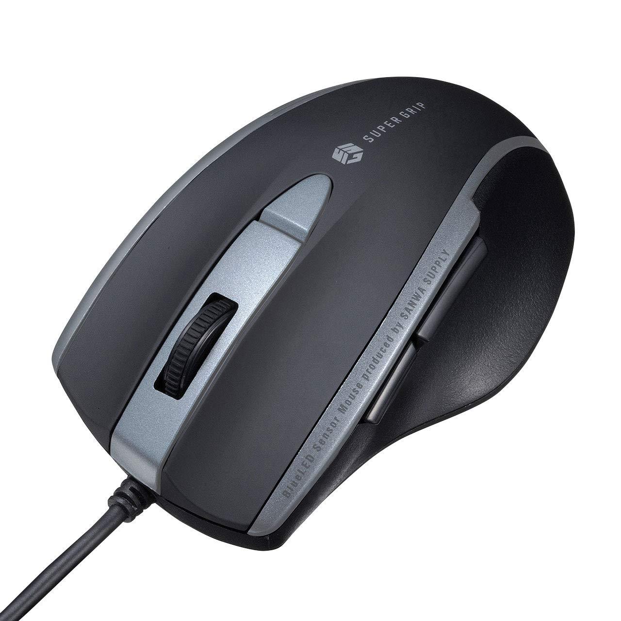 Sanwa Supply Mouse Wired USB Connection Silent Blue LED 5 Buttons (Back/Forward Buttons) Medium Size Black MA-BL168BK